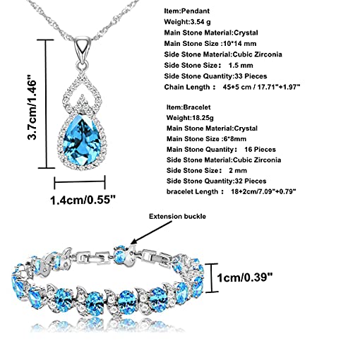 LMXXVJ Women Jewelry Set Platinum Plated Necklace Open Ring Earrings Bracelet Set,Birthday/Anniversary Mother’s Day Jewelry Gifts for Mom/Wife/Sister/Best Friend - color: Sky Blue