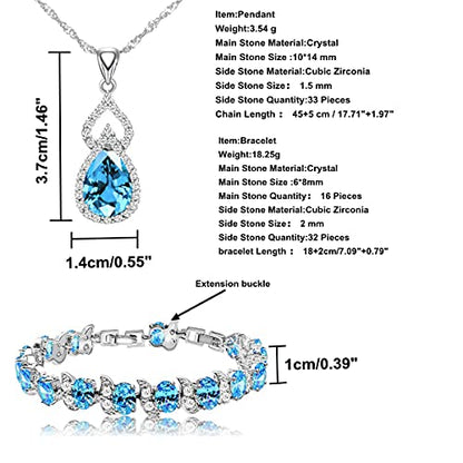 LMXXVJ Women Jewelry Set Platinum Plated Necklace Open Ring Earrings Bracelet Set,Birthday/Anniversary Mother’s Day Jewelry Gifts for Mom/Wife/Sister/Best Friend - color: Sky Blue