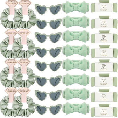 Bridesmaid Scrunchies Proposal Hair claws clips Set of 12 Bridal Shower heart sunglasses Gifts for Wedding Bachelorette Party Favors (32pc Sage Green) - color: 32pcs Sage Green