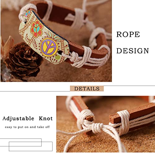 Leather Boho Bracelets Wrap Woven Bracelet Rope Peace Bracelets Jewelry for Women and Men