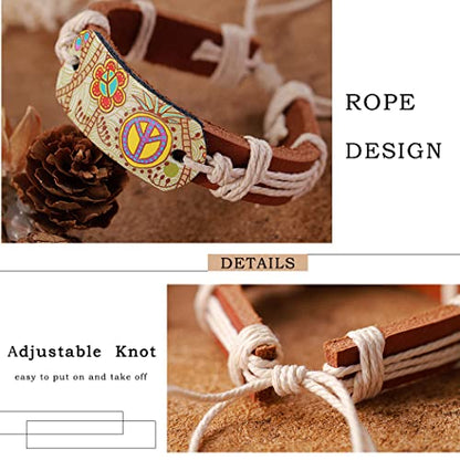 Leather Boho Bracelets Wrap Woven Bracelet Rope Peace Bracelets Jewelry for Women and Men