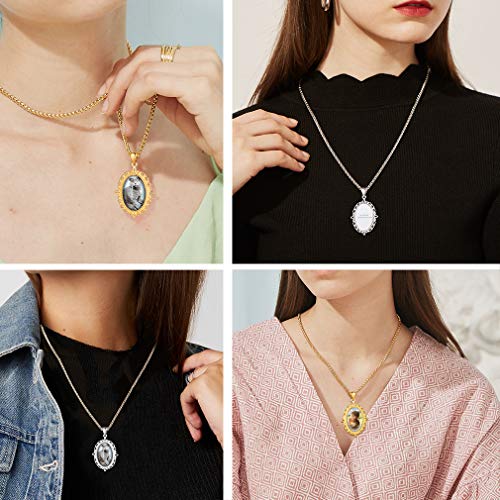 Custom4U Personalized Photo Necklace - Custom Heart/Oval/Round Charm Necklaces with Picture + Chain Adjustable - Stainless Steel/Acrylic Pendant Memorial Jewelry Christmas Gifts for Women - color: E-Silver Color