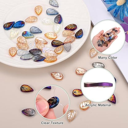 PATIKIL Leaf Beads, 50Pcs Crystal Translucent Czech Glass Beads for DIY Jewelry Making Bracelets Necklace, Multicolor - color: Multicolor
