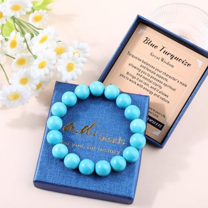 AD Beads Handmade Gemstone Stretch Elastic Bracelet Crystal Healing Reiki Nature's Beauty and Spiritual Essence Unisex (12mm, Blue Turquoise (Great Wisdom)) - color: Blue Turquoise (Great Wisdom), size: 12mm