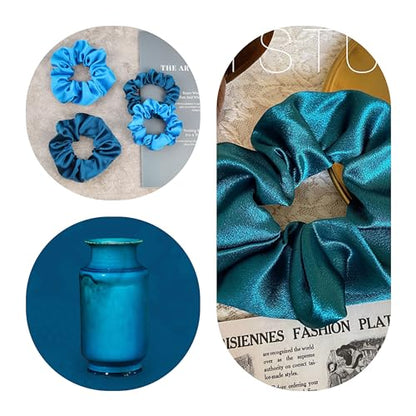 OLESILK 100% Mulberry Silk-Scrunchies for Hair Sleep, Women Grils Silk Hair Ties for Frizz & Breakage Curly Hair, No Damage, Elastics Ponytail Holder, 3 Pack - color: Royalblue