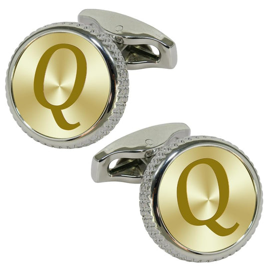 Mens Classic Stainless Steel Initial Cufflinks 26 Alphabet Letter Cufflinks Business Wedding Anniversary Birthday Tuxedo Studs Shirts A-Z (Q)