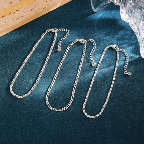 Gold/Silver Ankle Bracelets for Women Waterproof Dainty 14K Gold Plated Pearl Heart Love Anklet Bracelet Satellite Cuban Link Beads Summer Beach Jewelry Gifts - style: 3PCS Cuban + Figaro + dots-silver-203