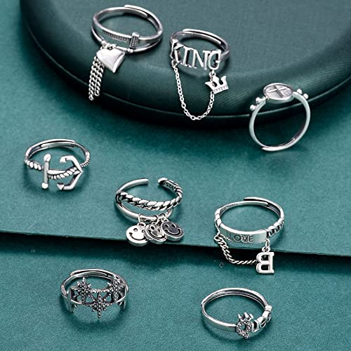 TAMHOO 9/12/15/16 Pcs Open Rings Set for Women with Sparkling Cubic Zirconia- Finger Rings Pack Stackable Rings for Teens,White Gold/Rose Gold/Gold Tone Rings for Girls - style: #4-16pcs/Gothic rings