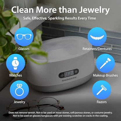 Magnasonic Ultrasonic Cleaner - 20oz Tank Ultrasonic Retainer Cleaner w/ 8oz Gem & Jewelry Cleaner Concentrate Solution, Digital Timer, 5 Cleaning Modes for Glasses, Rings, Dentures, Tools, Aligners - color: White, size: Ultrasonic Machine and Cleaning So