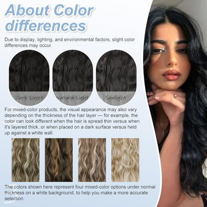 Natural Black Halo Hair Extensions 20 Inch Synthetic Hair for Women | Wavy Texture with Invisible Wire and 4 Secure Clips for Easy Daily Styling Party Wear and Added Length - color: Black
