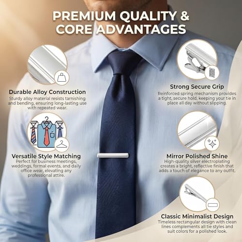 Mens Stainless Steel Silver Tone Tie Clip Simple Necktie Tie Bar Clasp Clip Best Xmas Gift