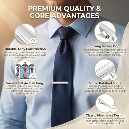 Mens Stainless Steel Silver Tone Tie Clip Simple Necktie Tie Bar Clasp Clip Best Xmas Gift