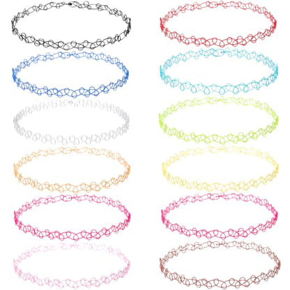 PAGOW Tattoo Choker Set, Stretchy 90s Choker Necklace, Adjustable Retro Y2K Gothic Grunge Chokers Jewelry Accessories - color: 12 Colors-a,12 Pcs
