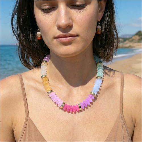 RISHEGAE Chunky Beaded Necklace for Women Boho Resin Beaded Choker Necklace Adjustable Surfer Beach Strand Necklaces Gold Handmade Acrylic Beads Jewelry Gift for Women - color: Style 1colorful