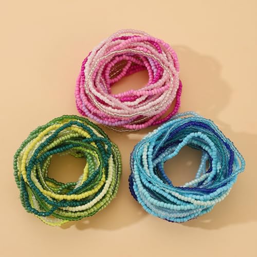 Soyzvteo 17Pcs Elastic Beaded Bracelets Bohemian Stackable Beaded Stretch Bracelets Colorful Boho Beach Bracelet Set Rainbow Handmade Seed Beach Bracelet Jewelry - color: 30Pcs/Hot Pink