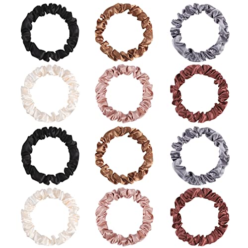 12 Pcs Satin Scrunchies, Coffee Color Hair Ties For Women | Soft Satin Fabric, Stretch Elastic Band, Gentle Hold, Coffee Color Set, For Daily Wear, Parties, Office, And Gifting - color: 12Pcs Coffee color
