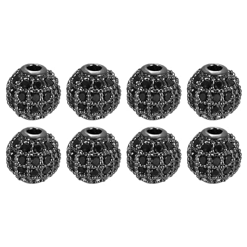 UXcell Round Charm Beads, 8pcs 6mm - Brass, Zircon Beads for DIY Bracelets Jewelry Making (Black - Metallic Black) - color: Metallic Black, size: 6mm