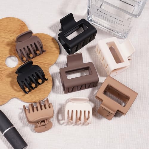 8 Pcs Medium Hair Clips for Women Girls - 2 Styles Rectangle and Double Row Teeth Small Claw Clips for Thin Fine Thick Hair, Matte Non-slip Strong Hold Jaw Clips Hair Accessories, Neutral - color: Neutral