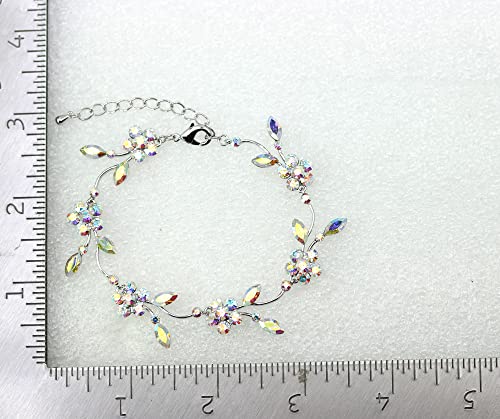 Faship Gorgeous Rhinestone Crystal Floral Necklace Earrings Set - color: AB / Matching Bracelet