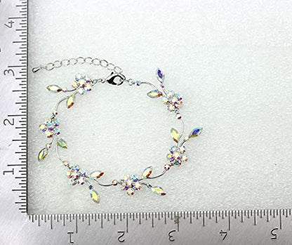 Faship Gorgeous Rhinestone Crystal Floral Necklace Earrings Set - color: AB / Matching Bracelet