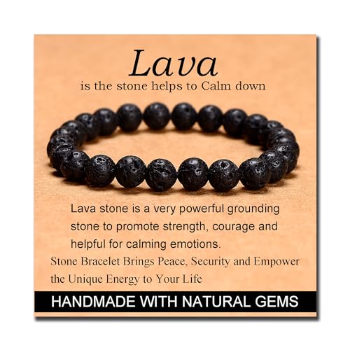 MASSIVE BEADS Handmade Yoga Stretch Elastic Bracelet Natural Stone Crystal Healing Power Energy Gifts for Unisex Adult 4mm 6mm 8mm 10mm - color: Black Lava(Calm), size: 8mm