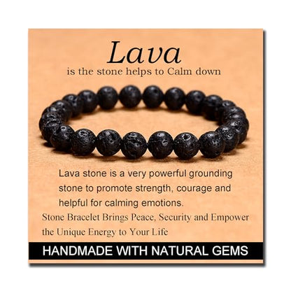 MASSIVE BEADS Handmade Yoga Stretch Elastic Bracelet Natural Stone Crystal Healing Power Energy Gifts for Unisex Adult 4mm 6mm 8mm 10mm - color: Black Lava(Calm), size: 8mm