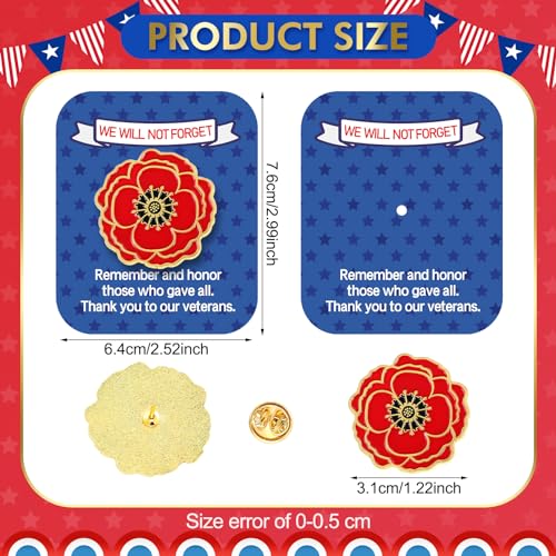 Sayglossy 30 Sets 4th of July Poppy Pins with Card Patriotic Lapel Pins Poppy Pin on Card Poppies Flower with Cards for Independence Day Veterans 250th Gifts - style: Poppy