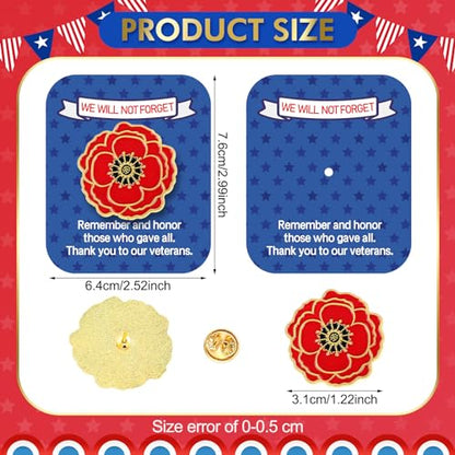 Sayglossy 30 Sets 4th of July Poppy Pins with Card Patriotic Lapel Pins Poppy Pin on Card Poppies Flower with Cards for Independence Day Veterans 250th Gifts - style: Poppy