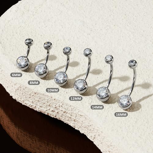 1PC/2PC/3PC G23 Titanium Belly Button Rings 14G 1.6MM Round Cubic Zirconia Belly Rings 6 Sizes of Length to Choose Navel Barbell Belly Piercing Jewelry for Women Men - color: Silver