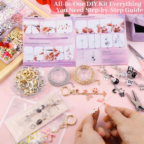 Wurosi 945PCS Bag Charm Kit Gold & Silver,Bag Charm Craft Supplies | Charms Lip Gloss Keychain Making Kit,Perfect DIY Jewelry Crafts Party, or Family Activity & Gift for Adults - color: 945 Pcs Gold+Silver Keychain Kit