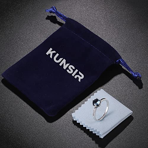 KUNSIR 925 Silver Cubic Zirconia Ring Size 7-9 Wedding Band Sterling Silver Eternity Ring Modern Style - style: Blue gem glittering crown Ring