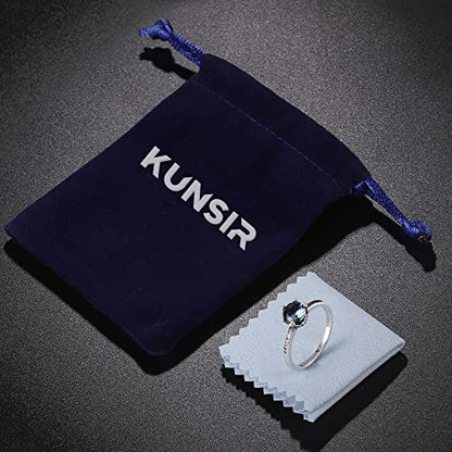 KUNSIR 925 Silver Cubic Zirconia Ring Size 7-9 Wedding Band Sterling Silver Eternity Ring Modern Style - style: Blue gem glittering crown Ring