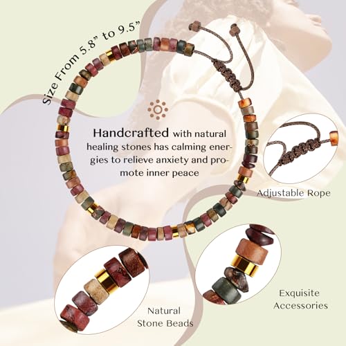 Inspirational Bracelet Gifts for Women, Natural Stone Beaded Bracelets | Thinking of You Get Well Soon Encouragement Healing Bracelets Christmas Day Birthday Gifts for Women Friends Sister - color: A-A JASPER STONE-LIFE IS TOUGH