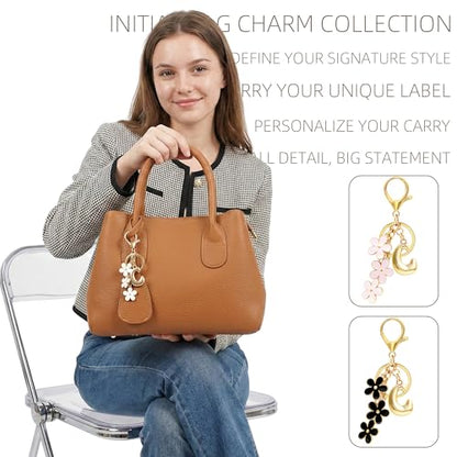 Floral Series Initial Bag Charm, Cute Flower & Bubble Letter Purse Charms, Keychain Accessories Gift for Women - color: White Flower, style: C