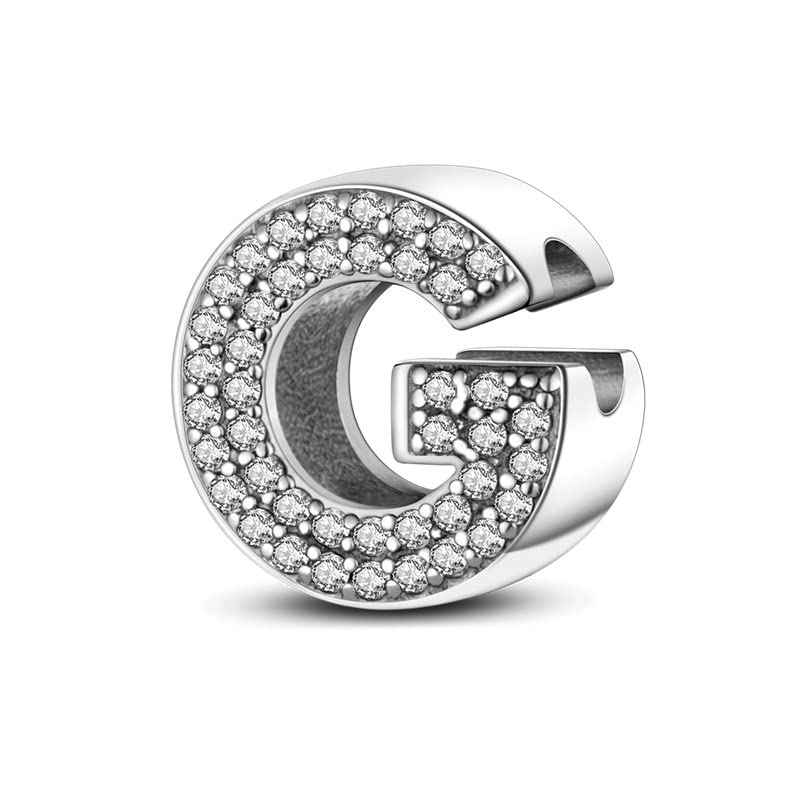 A-Z Alphabet Letter Name Initial Tag Personalized Monogram Surname Birthday Bead Pendant 925 Sterling Silver Dangle Compatible With Pandora Moments Charm Bracelet - style: G Letter Initial Name Alphabet