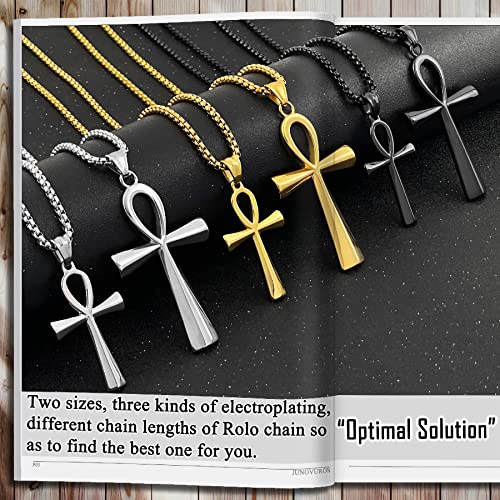 JUNOVUROS 18 to 28 Inches Rolo Chain Ancient Ankh Cross Pendant Necklace for Men Women Boys Girls 316L Stainless Steel with Large And Medium Sizes - color: A-Gold/Size: 1.77 '' * 0.98 ", style: 18 Inches