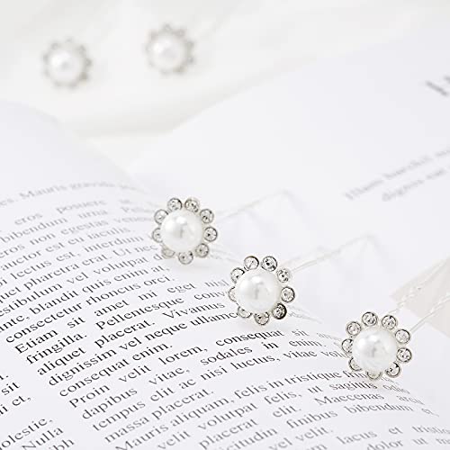 QIUTIMIY 20 Pack (White) Pearl Crystal Hair Pins Flower Rhinestone Hair Clips for Bridal Wedding Women Hair Jewelry Accessories, with Clear Container - color: Pearl Flower-White