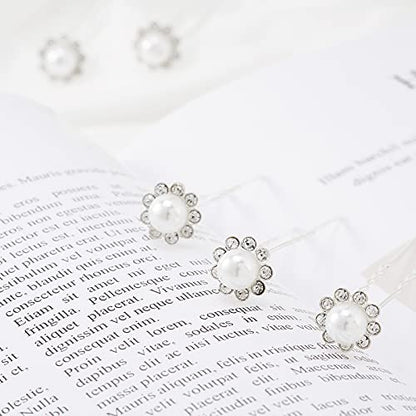 QIUTIMIY 20 Pack (White) Pearl Crystal Hair Pins Flower Rhinestone Hair Clips for Bridal Wedding Women Hair Jewelry Accessories, with Clear Container - color: Pearl Flower-White
