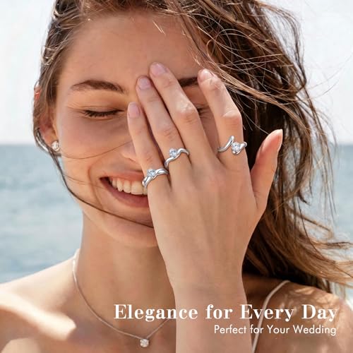 SAVORI Stainless Steel Round CZ Adjustable Ring Set for Women, 3 Styles (Closed Band, Open Bypass, Double Open Band), Hypoallergenic Solitaire Stackable Jewelry Gifts