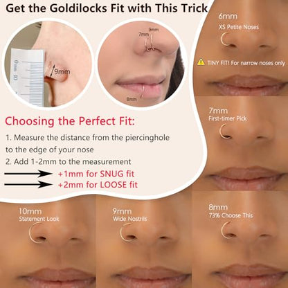 20G 18G 16G Titanium Nose Ring Hoop, Cartilage Hoop Earrings for Women Men Silver Gold Nose Ring Septum Ring Tragus Conch Helix Daith Lip Piercing Jewelry 6mm/7mm/8mm/9mm/10mm - color: Gold-16g, style: 9mm