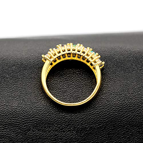 Uloveido Beautiful Women's 7 Stones Wedding Band Oval Cubic Zirconia Engagement Anniversary Rings J501 - color: Gold-Rainbow