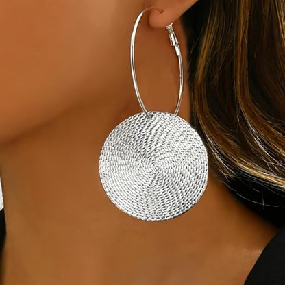 Gold Dangle Earrings for Women Long Statement Drop Boho Gold Chandelier Disc Tassel Earrings Dangle for Party Wedding Trendy Jewelry Gifts - color: A4-Silver Hoop