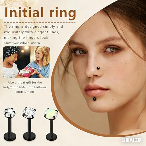 15Pcs 20G/18G/16G Flat Back Push in Stud Earrings 316L Surgical Stainless Threadless nose rings Medusa Piercing Jewelry Hypoallergenic Labret Studs Lip Rings ring for Women Men Be Equipped With Ball Grabber Tool - color: Black, size: 18G(1.0mm)