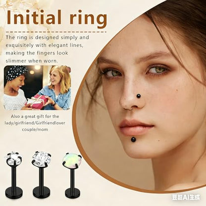 15Pcs 20G/18G/16G Flat Back Push in Stud Earrings 316L Surgical Stainless Threadless nose rings Medusa Piercing Jewelry Hypoallergenic Labret Studs Lip Rings ring for Women Men Be Equipped With Ball Grabber Tool - color: Black, size: 18G(1.0mm)