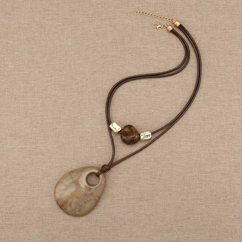 Bohemian Necklaces for Women Long Leather Necklace with Large Pendant Chunky Boho Hippie Jewelry Pendant Chocker Necklace - style: Bohemian Chunky Necklace
