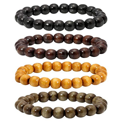 Eigso 6-8mm Wood Beads Bracelet Prayer Beads for Meditation Buddha Tibetan Bracelet for Men and Women - color: A2: 4 PCS 10mm