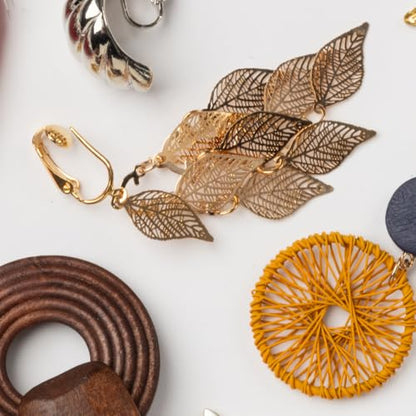 Gold Tone Non Pierced Clip On Dangling Earrings - style: Gold Leaves