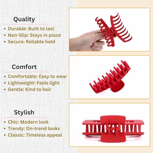 Red Hair Clips for Women - 8 Pack 4.3 Inch Large Hair Claw Clips for Women Thin Thick Curly Hair, Big Matte Banana Clips,Strong Hold jaw clips - color: Red
