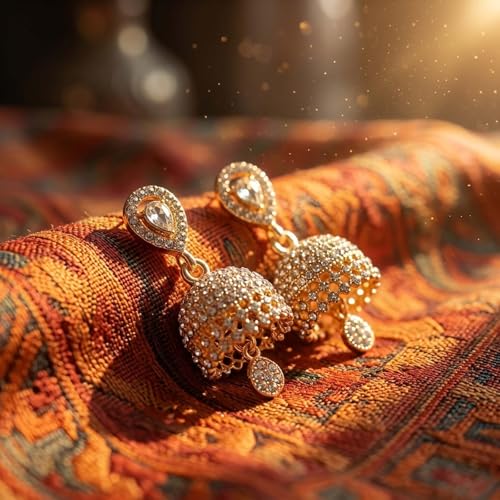 Boho Crystal Teardrop Earrings Vintage Jhumki Bel Dangle Earrings with Bell Pendant Lightweight Alloy