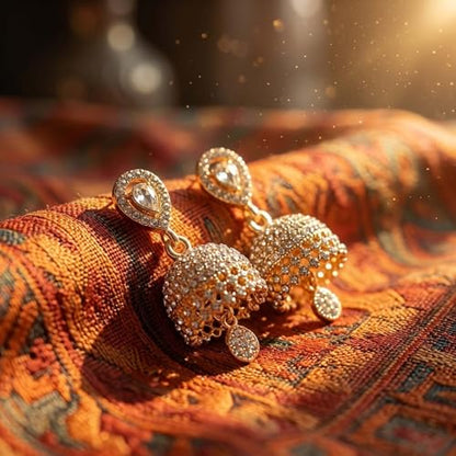 Boho Crystal Teardrop Earrings Vintage Jhumki Bel Dangle Earrings with Bell Pendant Lightweight Alloy